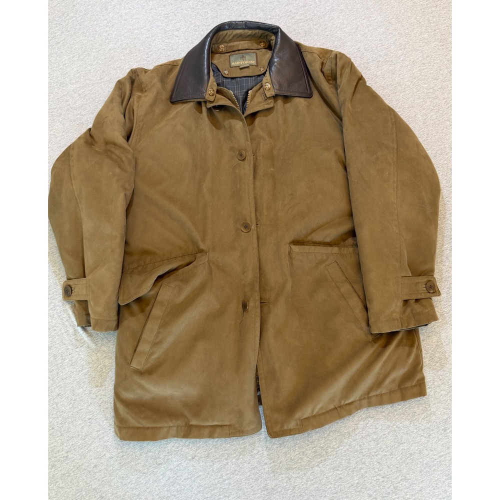 Rainforest Mens Microfiber Field Jacket Tan Brown Leather Trim Collar Large
